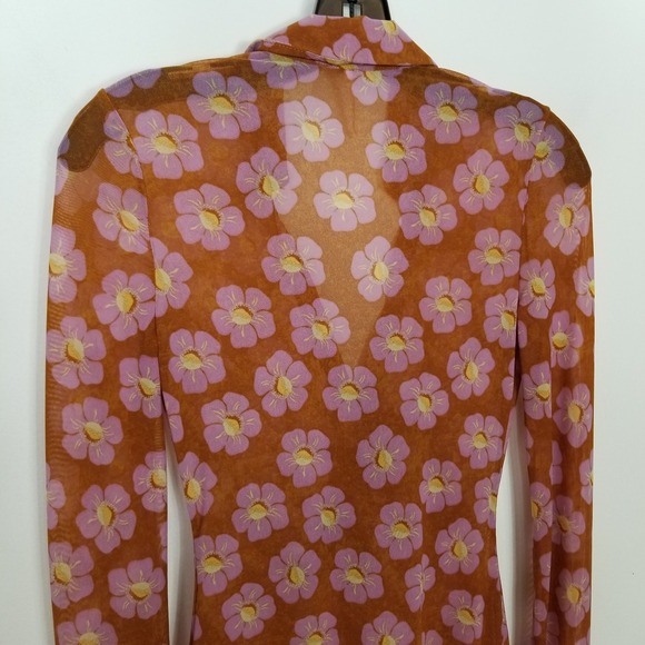 Free People Lucky Shirtee Floral Blouse Top Sz XS Long Sleeve Button Up Boho - Picture 7 of 12